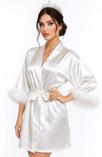 Peignoir de mariée satin à plumes — vue 4