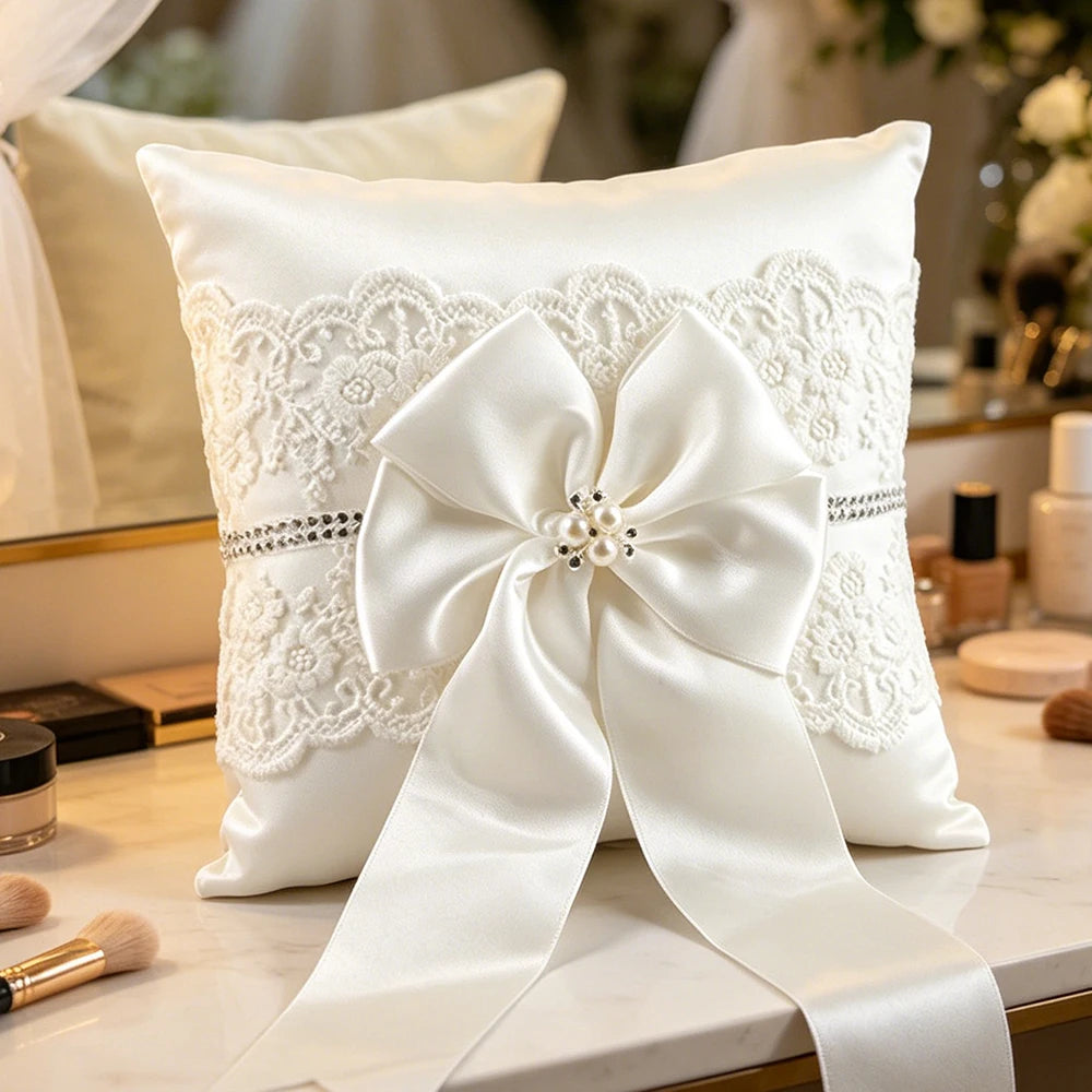 Coussin Alliance Dentelle Perles Blanc