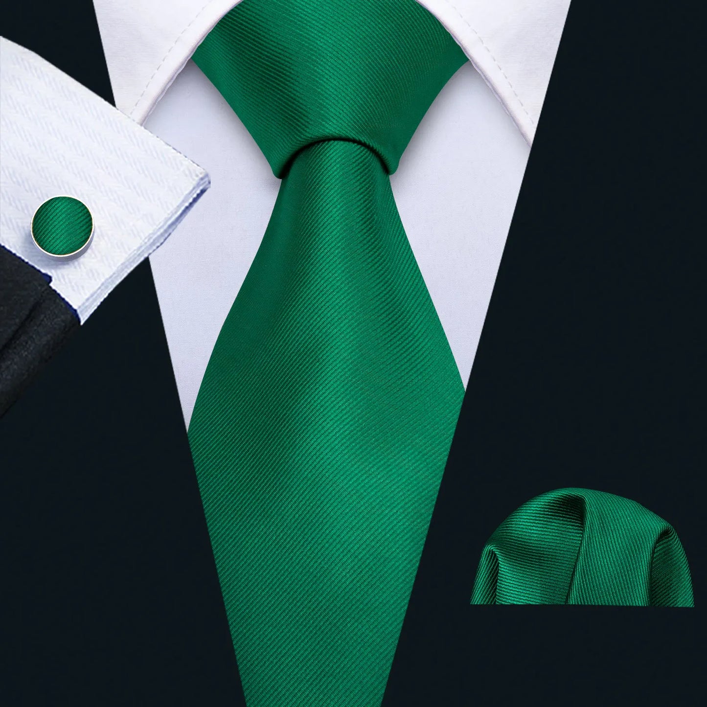 Cravate Mariage Homme Verte Pochette Boutons de Manchette
