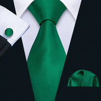 Cravate Mariage Homme Verte Pochette Boutons de Manchette — Vert Émeraude Uni