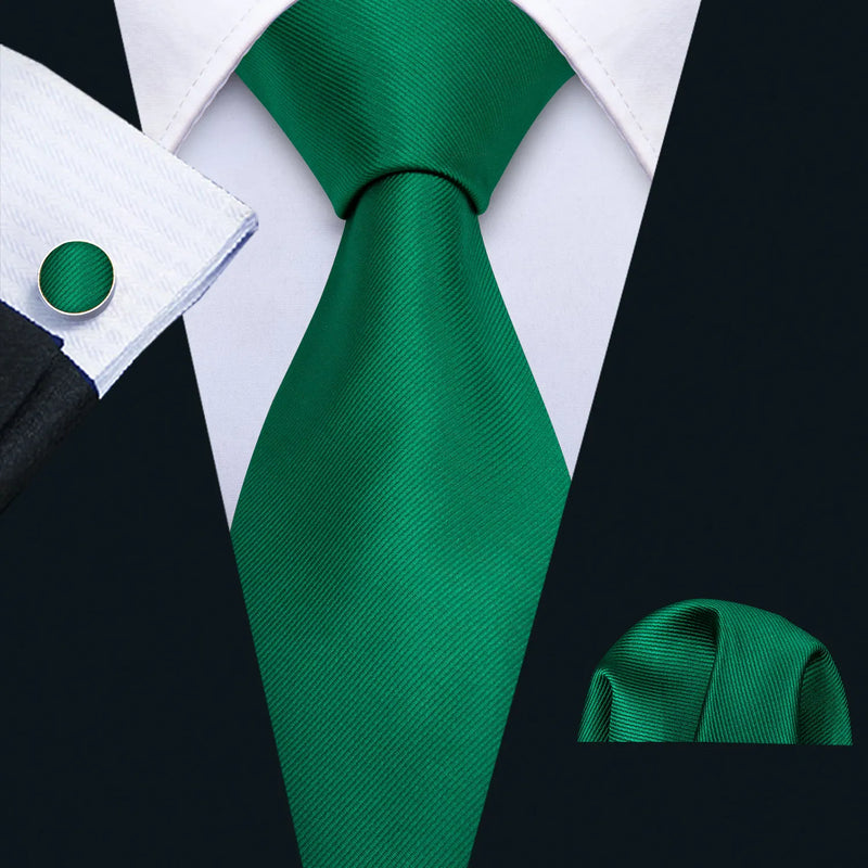 Cravate Mariage Homme Verte Pochette Boutons de Manchette — Vert Émeraude Uni