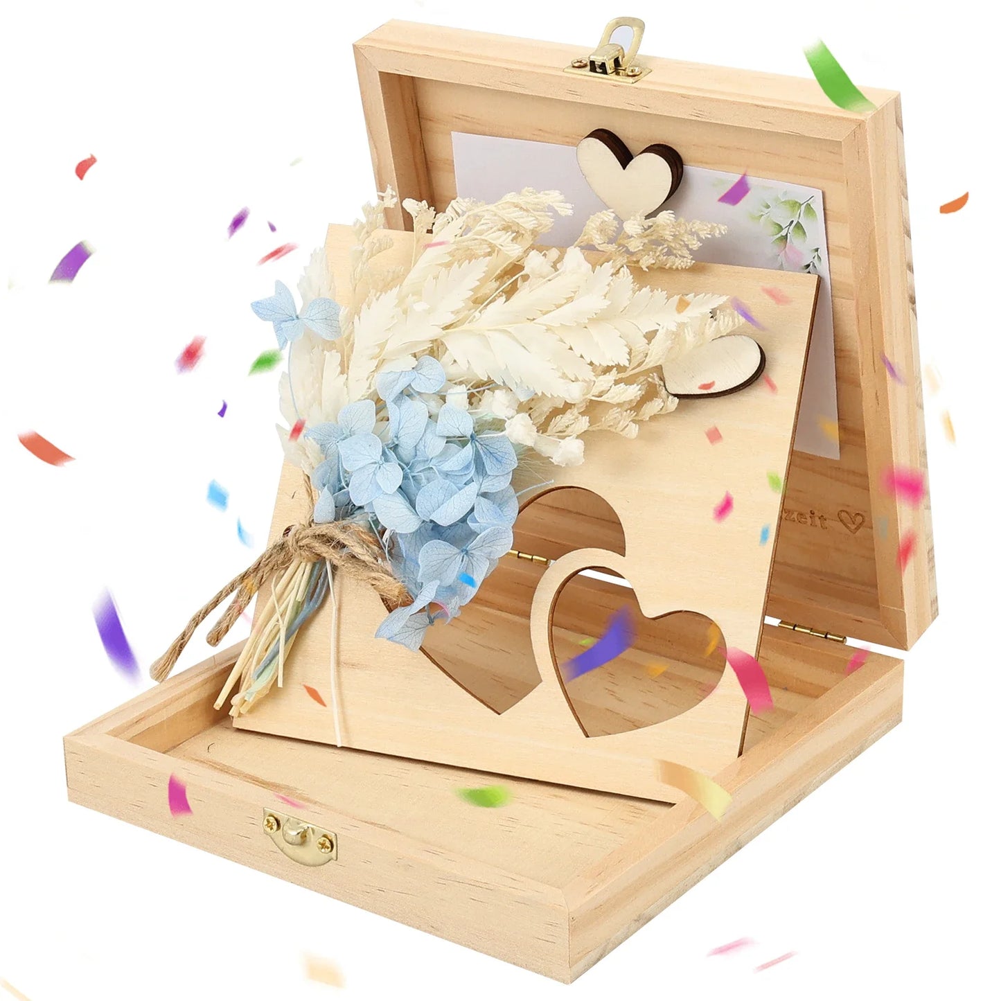 Boîte cadeau mariage bois fleurs séchées