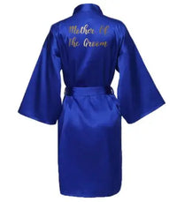 Peignoir Satin Bleu Roi Imprimé Doré — vue 7