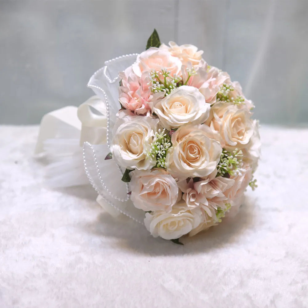 Bouquet de mariée roses en soie