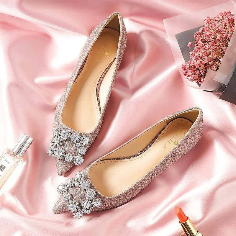Ballerines mariée pailletées à boucle strass