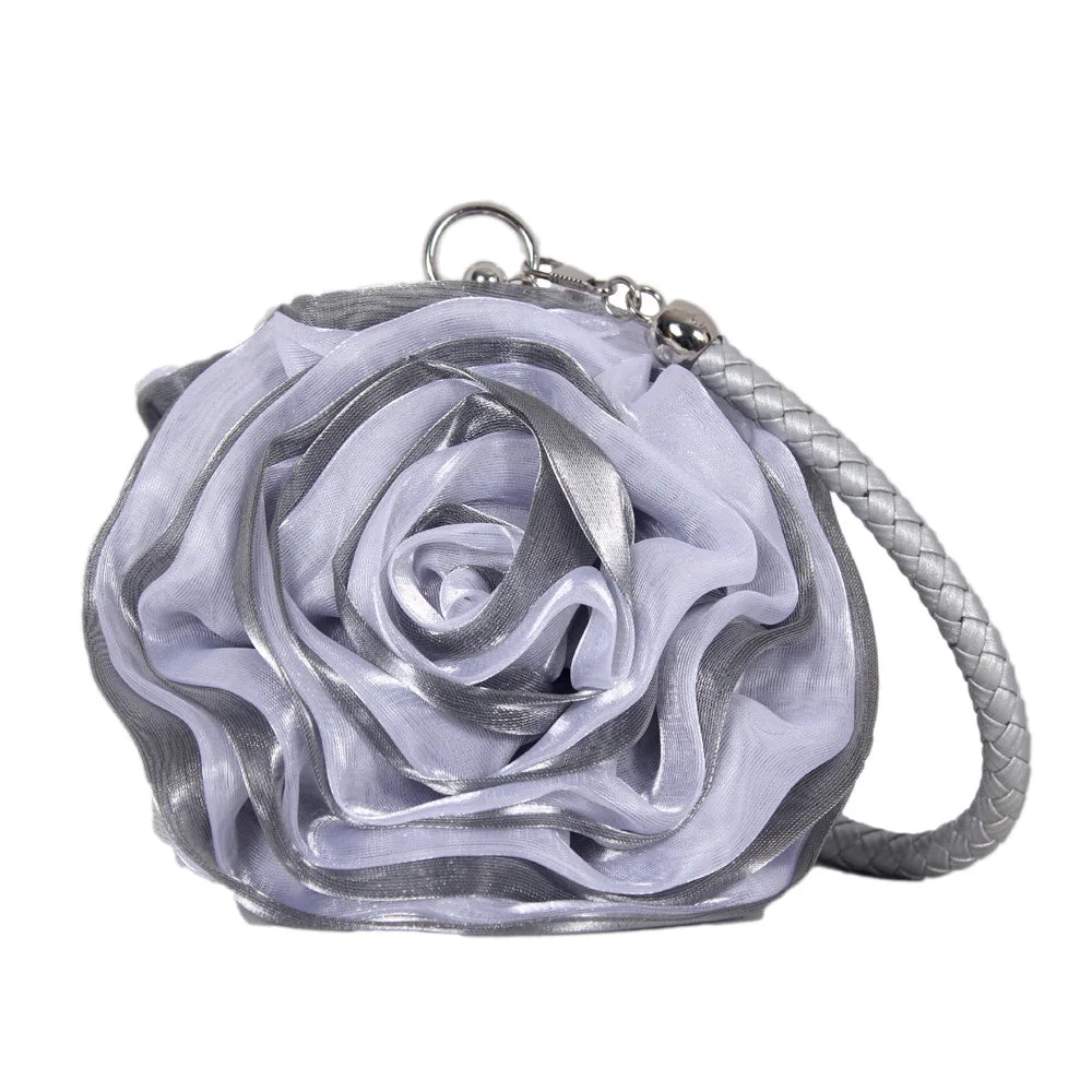 Sac pochette mariée fleur de rose