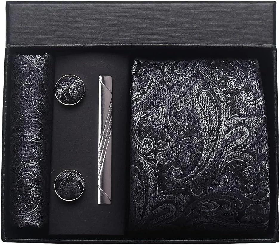 Coffret cravate mariage pochette et boutons manchette