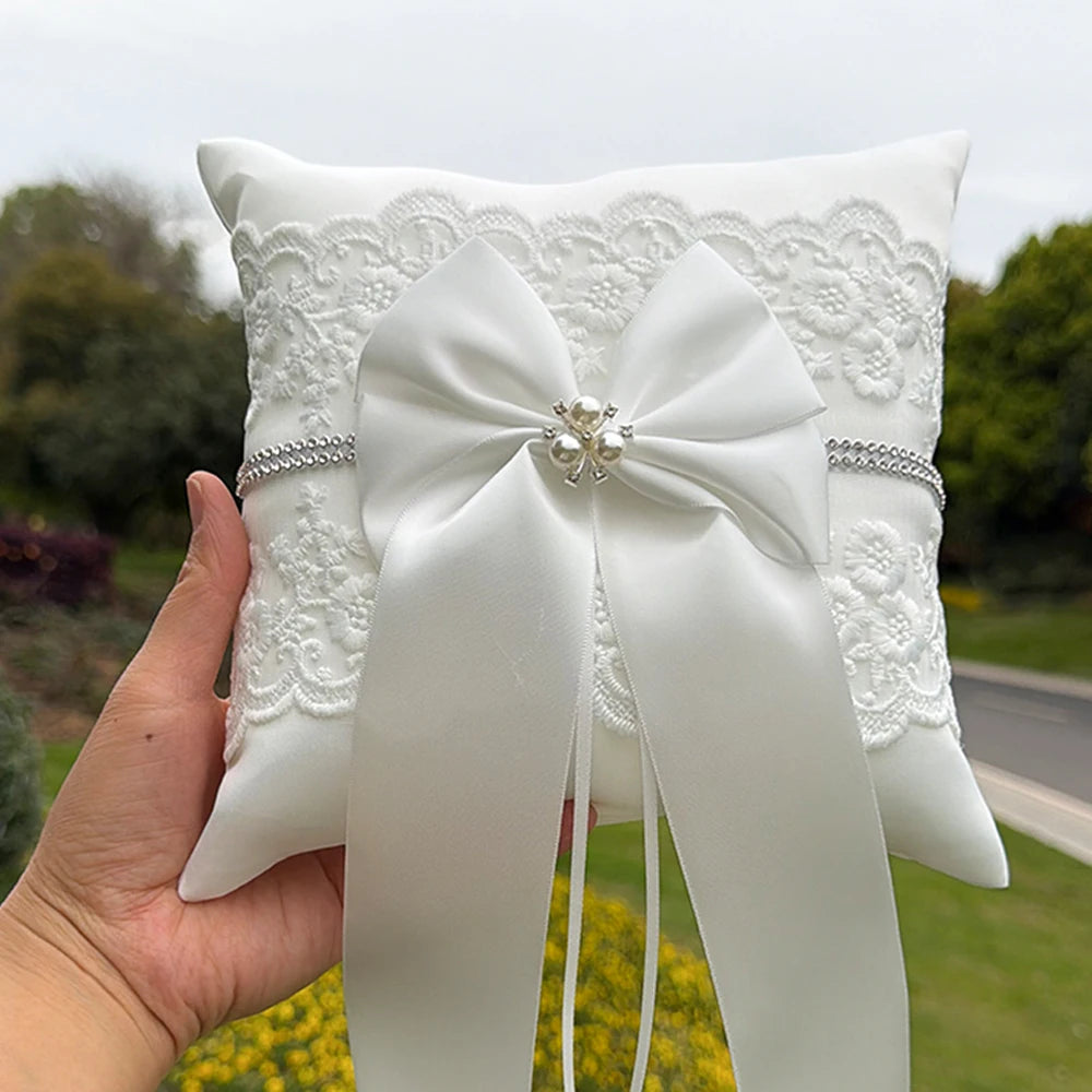 Coussin Alliance Dentelle Perles Blanc
