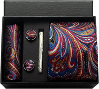Coffret cravate mariage pochette et boutons manchette — Marine paisley multicolore