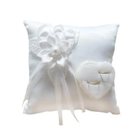 Coussin d'alliance mariage satin blanc cœur perlé — vue 2