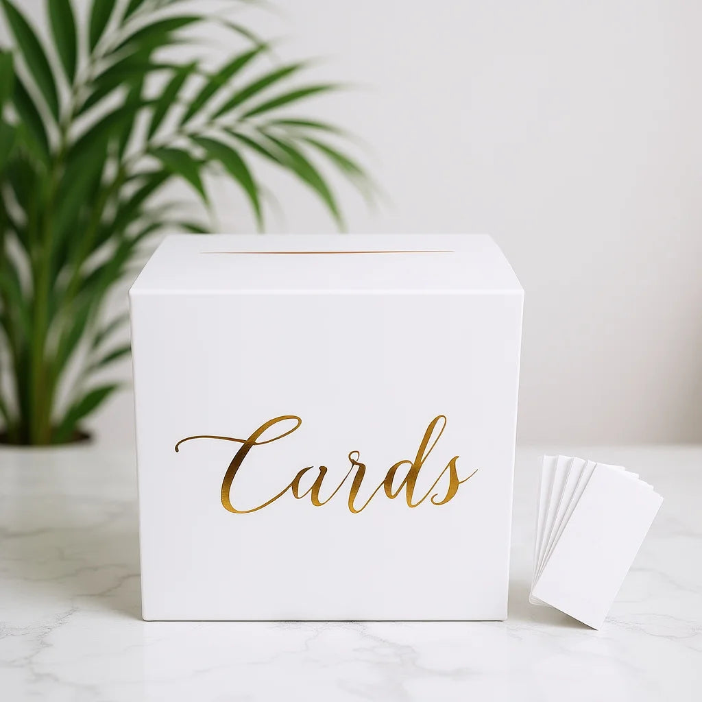 Urne mariage blanche dorée pour enveloppes