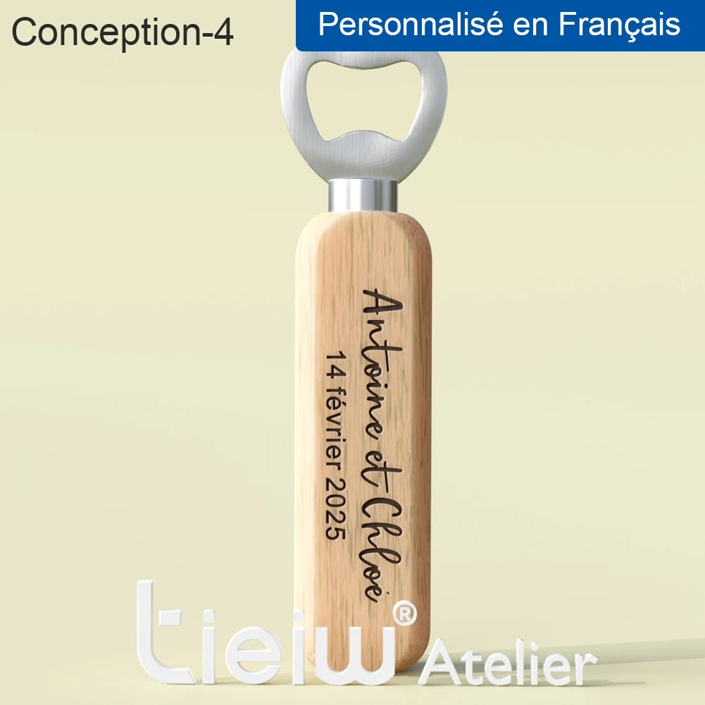 Cadeau invité mariage décapsuleur bois gravé — vue 12