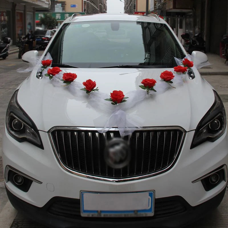 9 Roses Blanches Décoration Voiture Mariage — vue 6