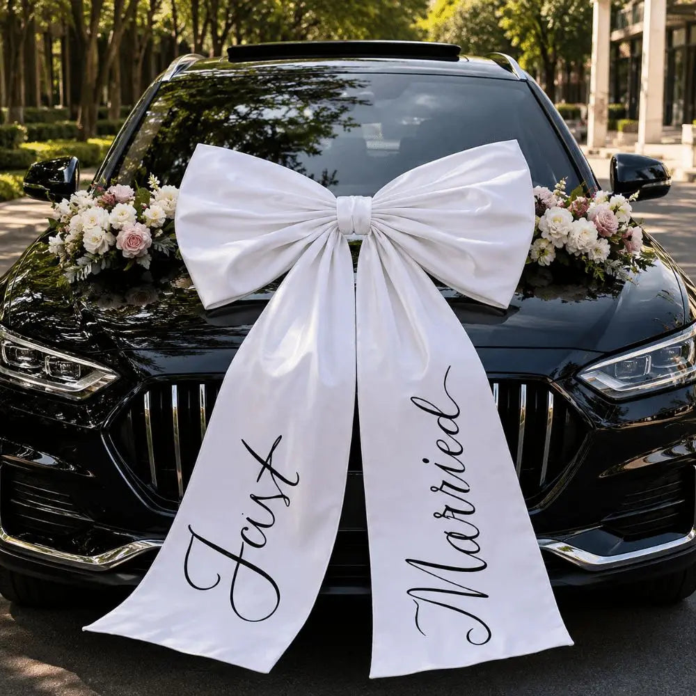 Nœud Voiture Mariage Blanc Épuré — vue 2