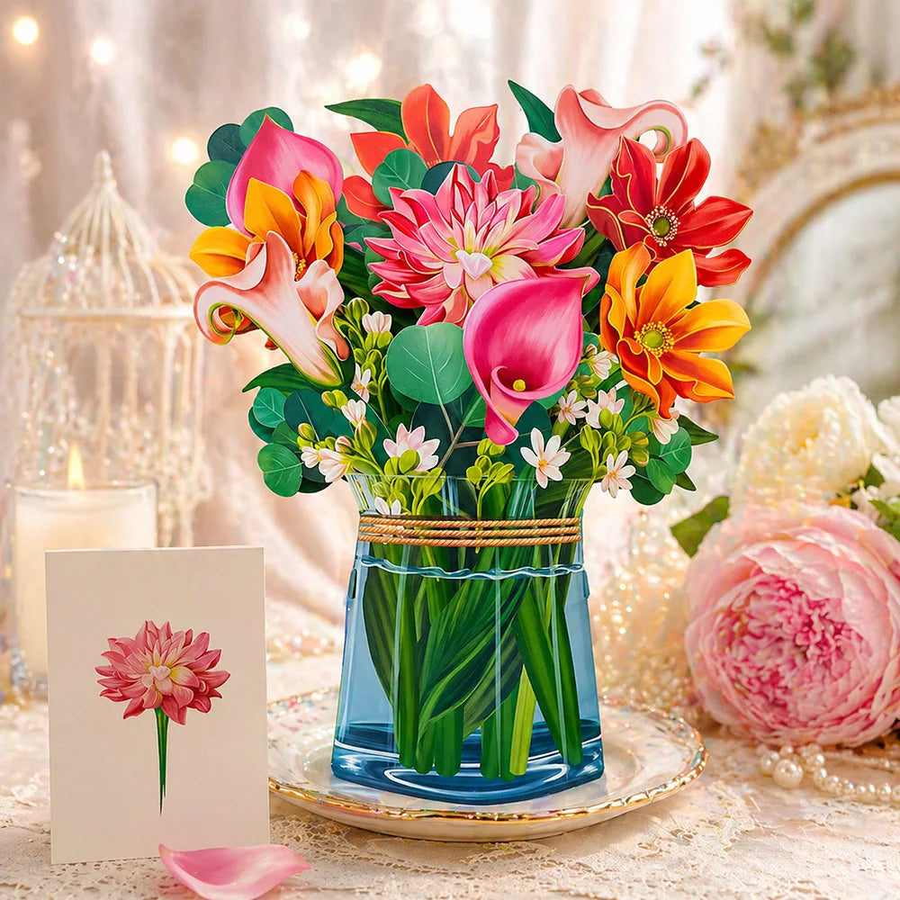 Carte Pop-Up 3D Fleurs et Mariage