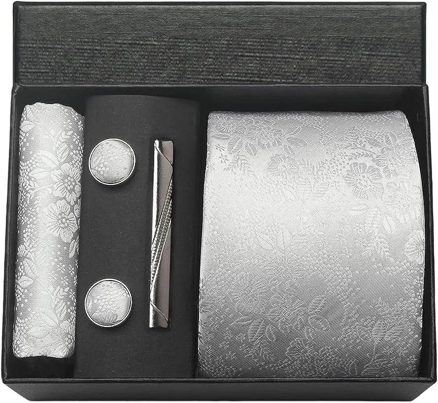Coffret cravate mariage pochette et boutons manchette