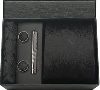 Coffret cravate mariage pochette et boutons manchette — Noir uni jacquard