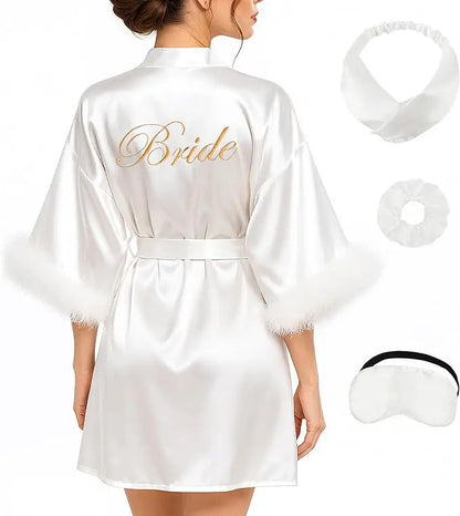 Peignoir de mariée satin à plumes
