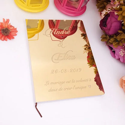 Livre d'Or Mariage Personnalisé Effet Miroir Doré ou Argenté