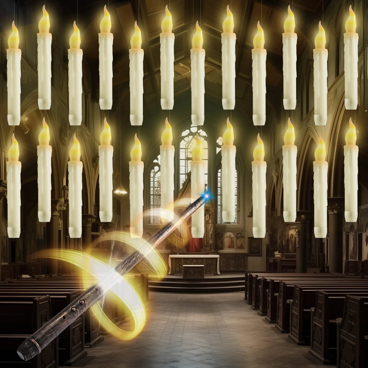 Bougies flottantes LED et baguette magique