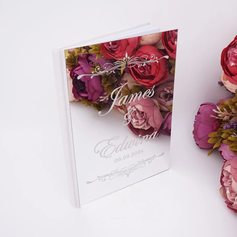 Livre d'Or Mariage Personnalisé Effet Miroir Doré ou Argenté