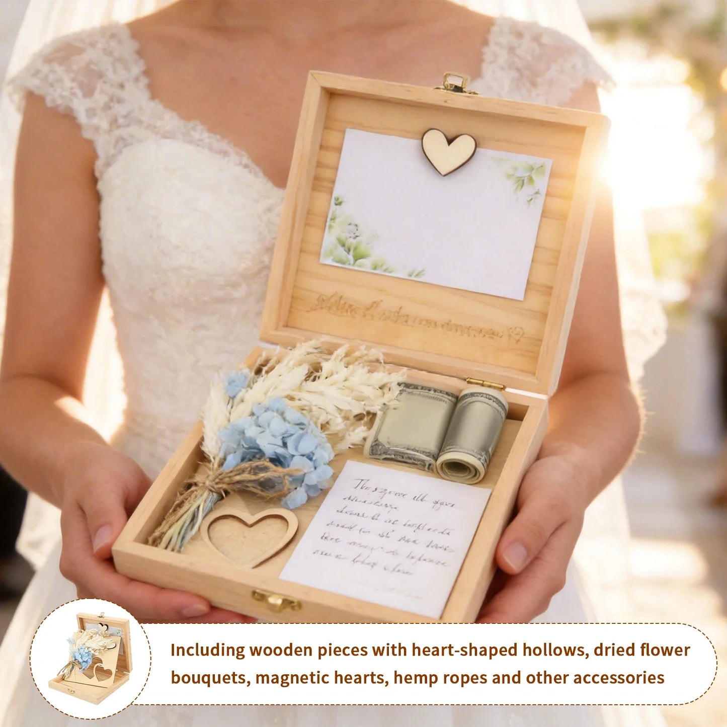 Boîte cadeau mariage bois fleurs séchées