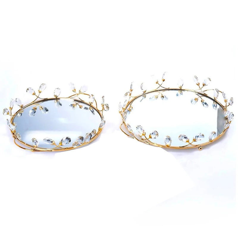 Plateau Miroir Cristal Doré Mariage