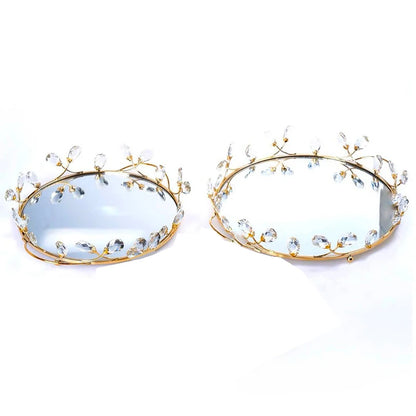 Plateau Miroir Cristal Doré Mariage
