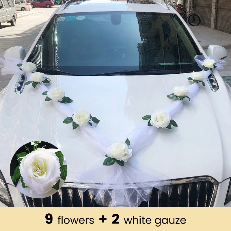 9 Roses Blanches Décoration Voiture Mariage — vue 7