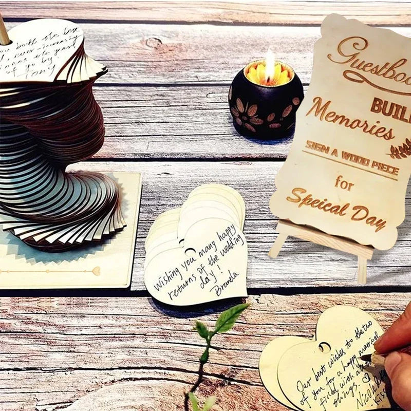 Livre d'or mariage original 72 cœurs en bois