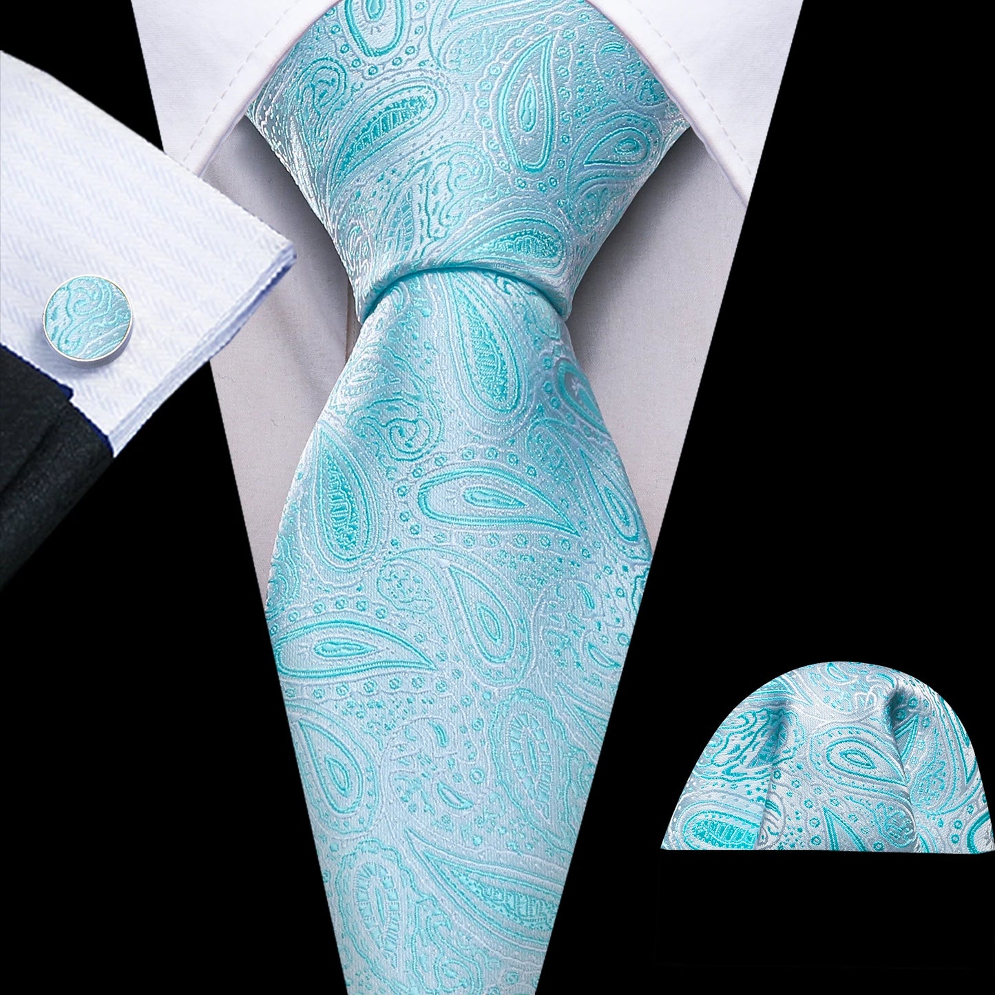 Cravate Mariage Homme Verte Pochette Boutons de Manchette