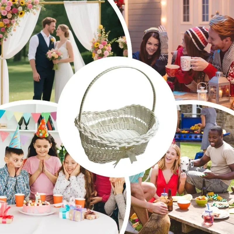 Panier à pétales mariage tressé blanc