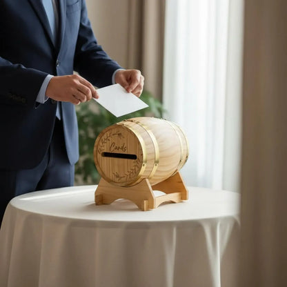 Urne mariage tonneau bois cerclé doré