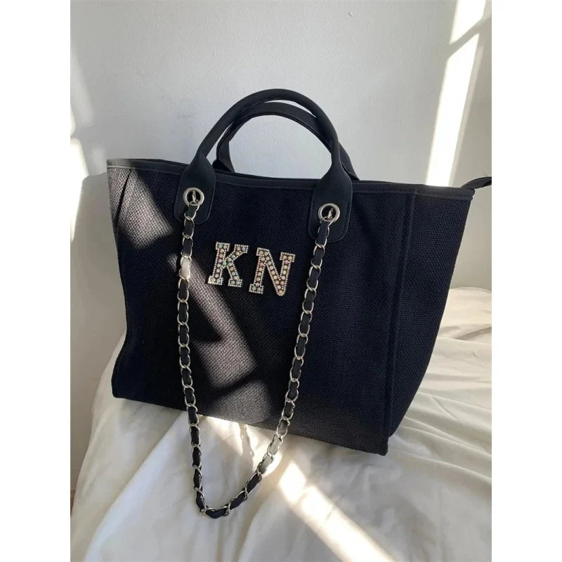 Tote Bag Personnalisé Initiales en Perles