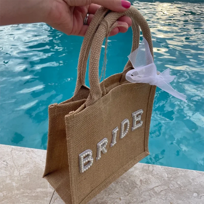 Sac cabas mariée jute perles