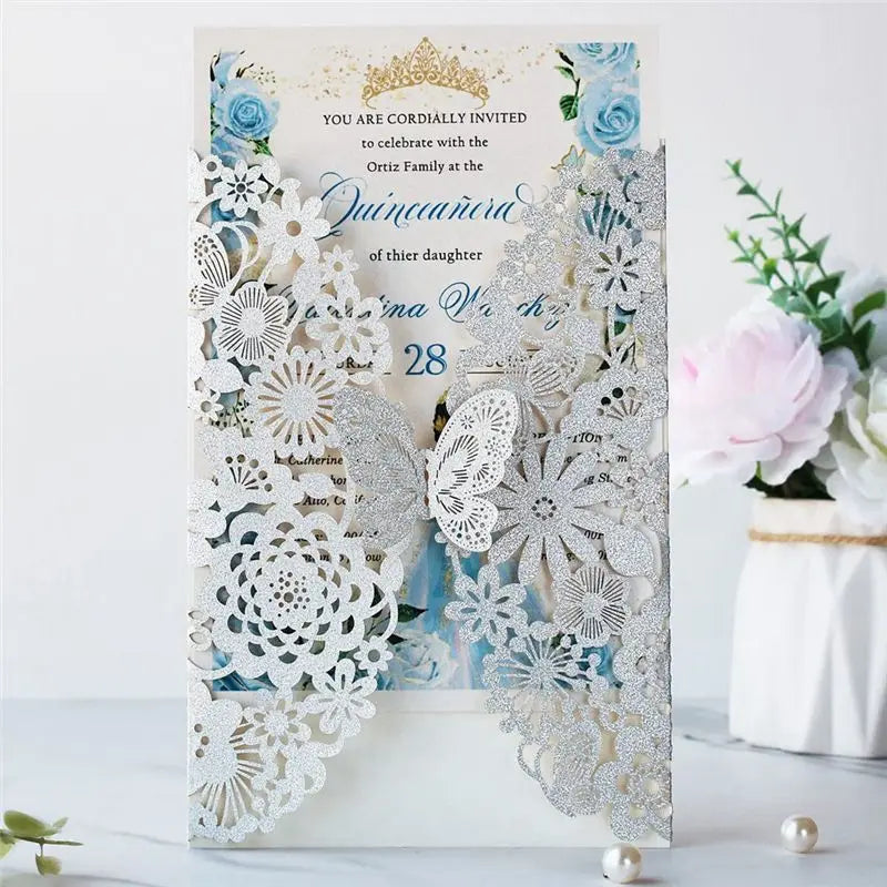 Faire-Part Mariage Papillon Ajouré Argenté