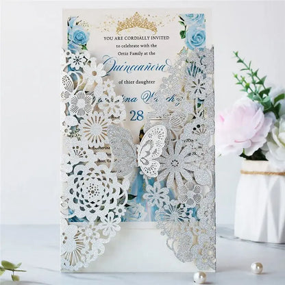 Faire-Part Mariage Papillon Ajouré Argenté