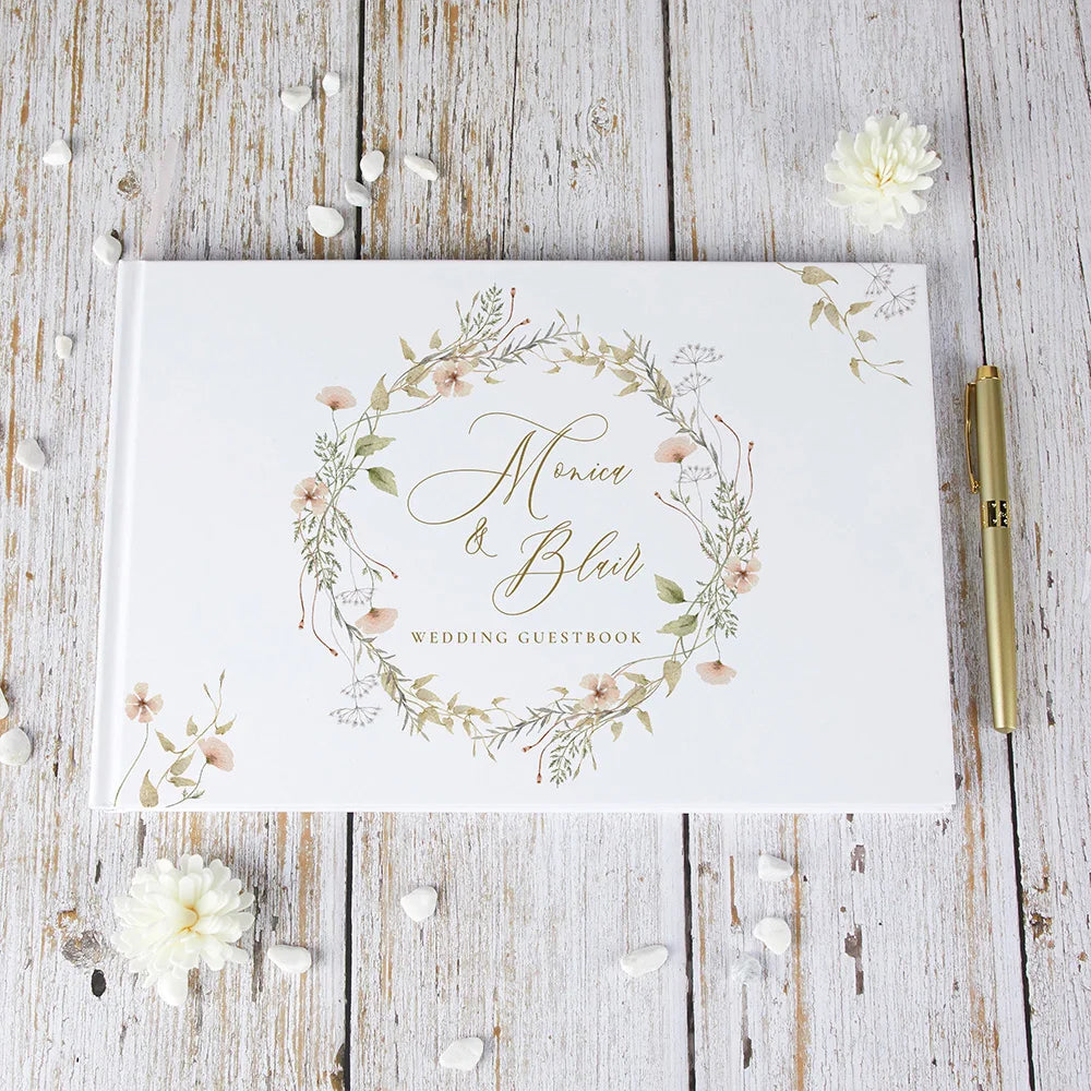 Livre d'Or Mariage Personnalisé Fleurs Aquarelle