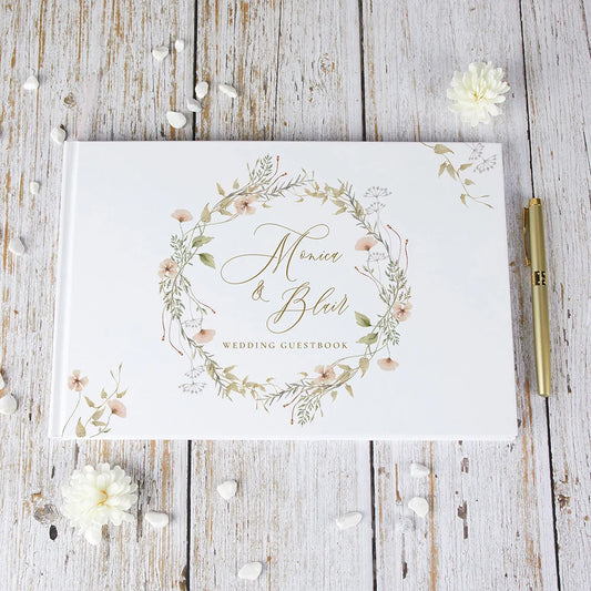 Livre d'Or Mariage Personnalisé Fleurs Aquarelle