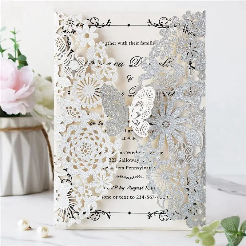 Faire-Part Mariage Papillon Ajouré Argenté