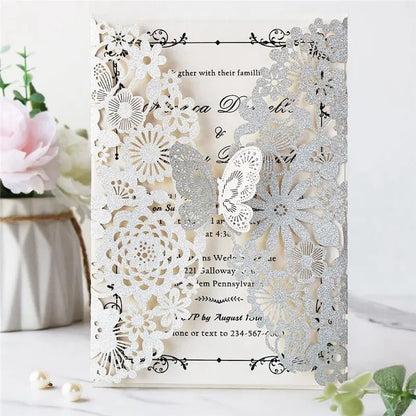 Faire-Part Mariage Papillon Ajouré Argenté