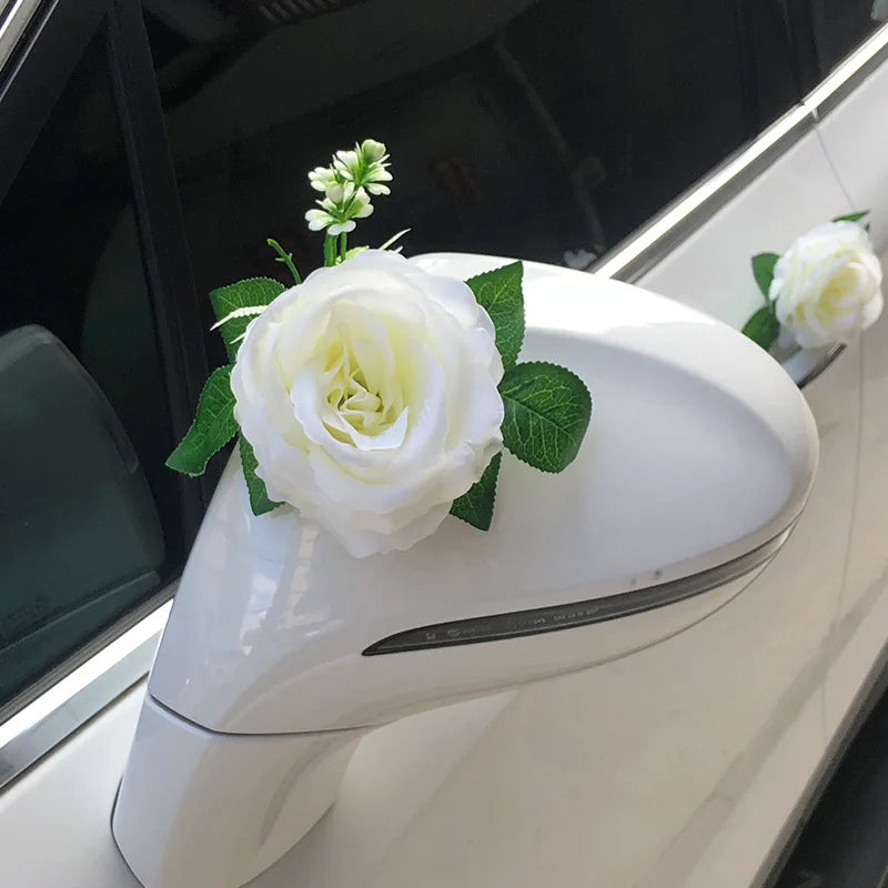 9 Roses Blanches Décoration Voiture Mariage — vue 3