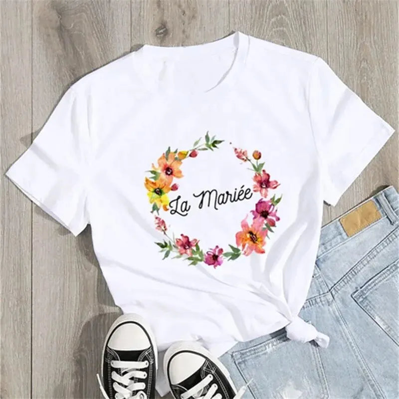 T-shirt EVJF La Mariée couronne fleurie