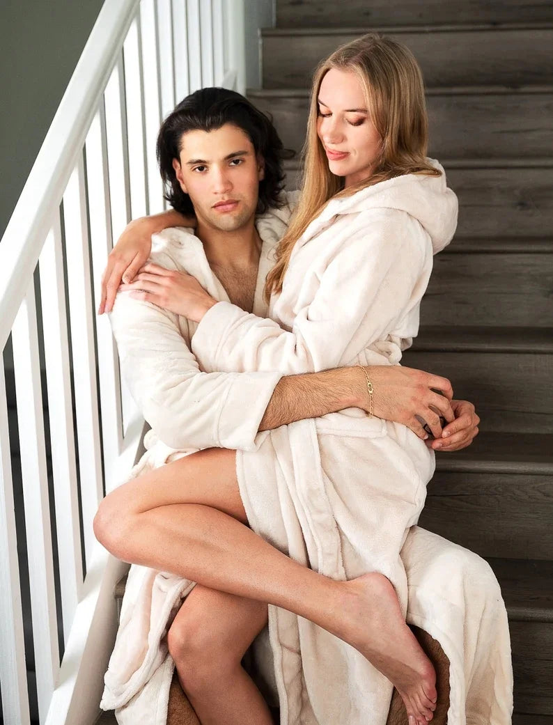 Peignoir couple personnalisé à capuche