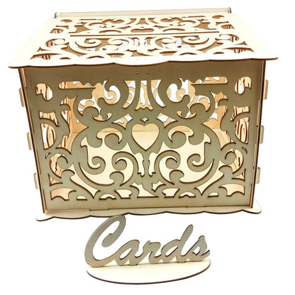 Boîte urne mariage bois champêtre à cœurs — Motif 5