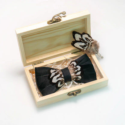 Nœud papillon mariage plumes coffret bois — vue 21