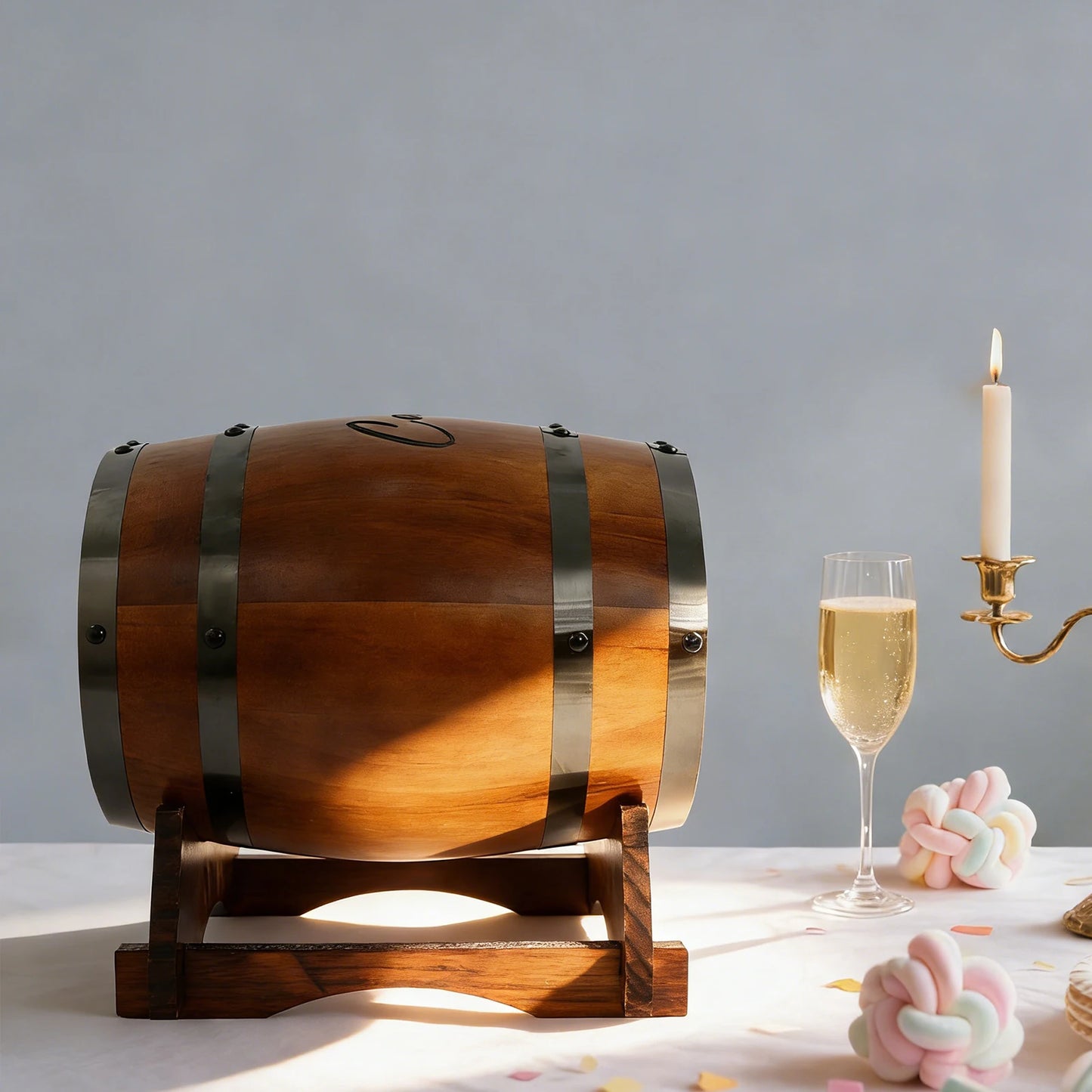 Urne mariage tonneau bois teinté chocolat