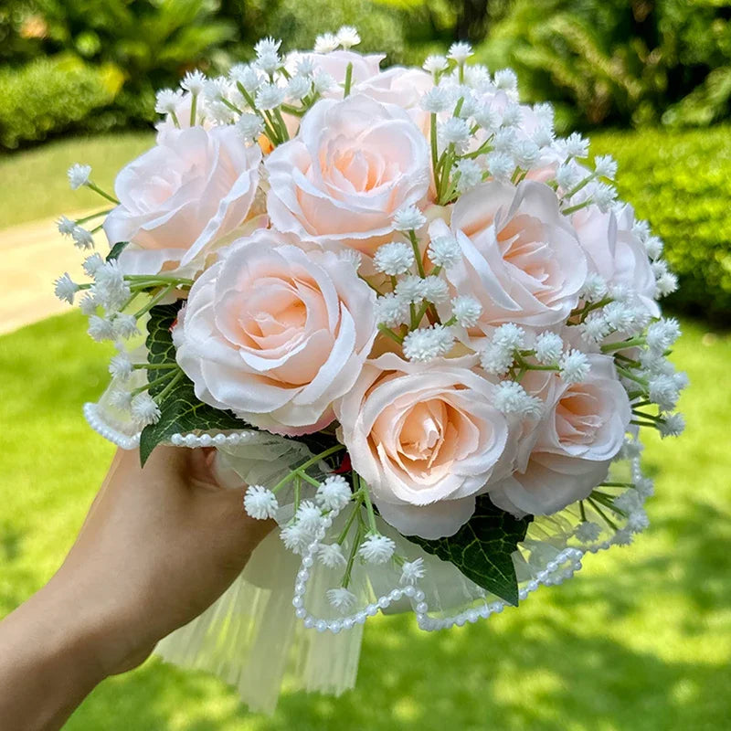 Bouquet de mariée roses et gypsophile — vue 7