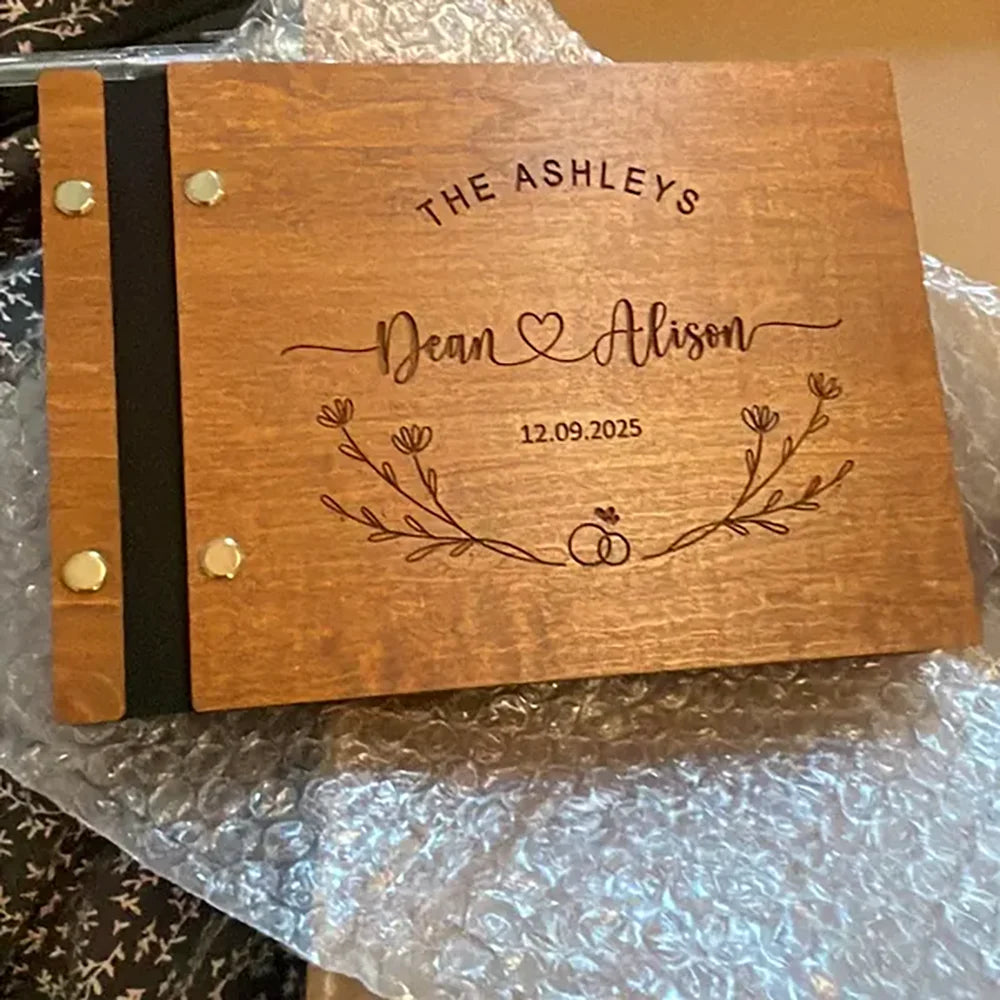 Livre d'Or Mariage Bois Personnalisé Gravé