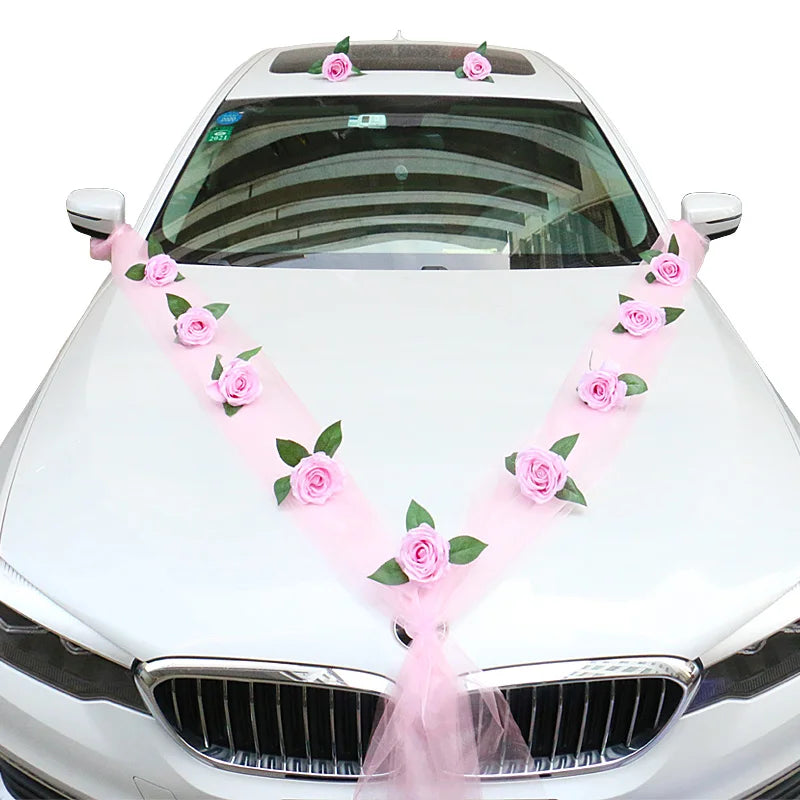 9 Roses Blanches Décoration Voiture Mariage — vue 5